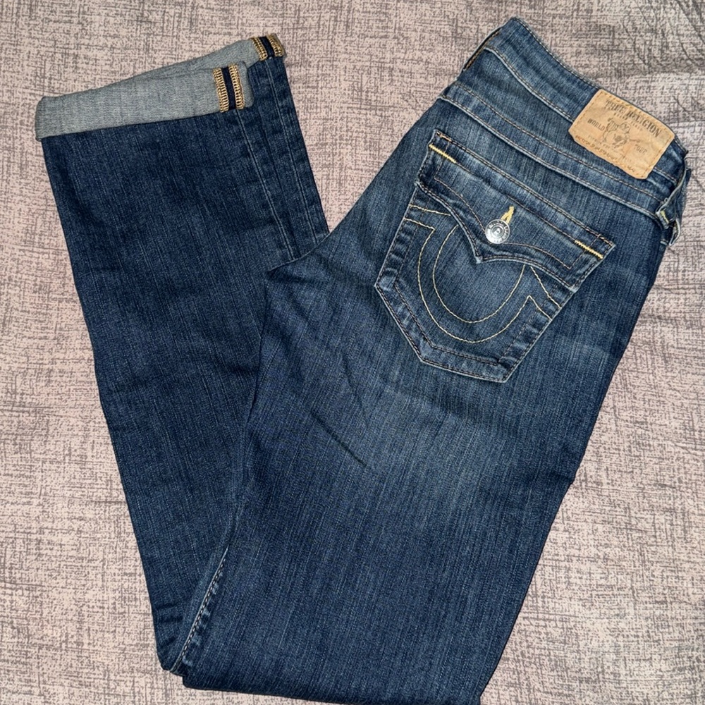 True Religion Women's Mid Rise Blue Jeans